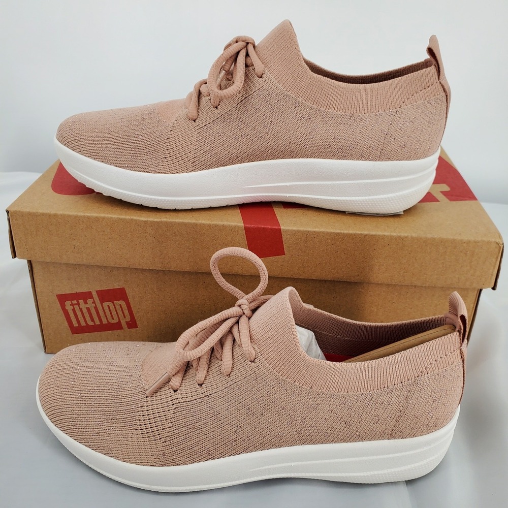 FitFlop F-Sporty Uberknit Sneakers Womens 5 Beige Rose Gold Lightweight Sporty